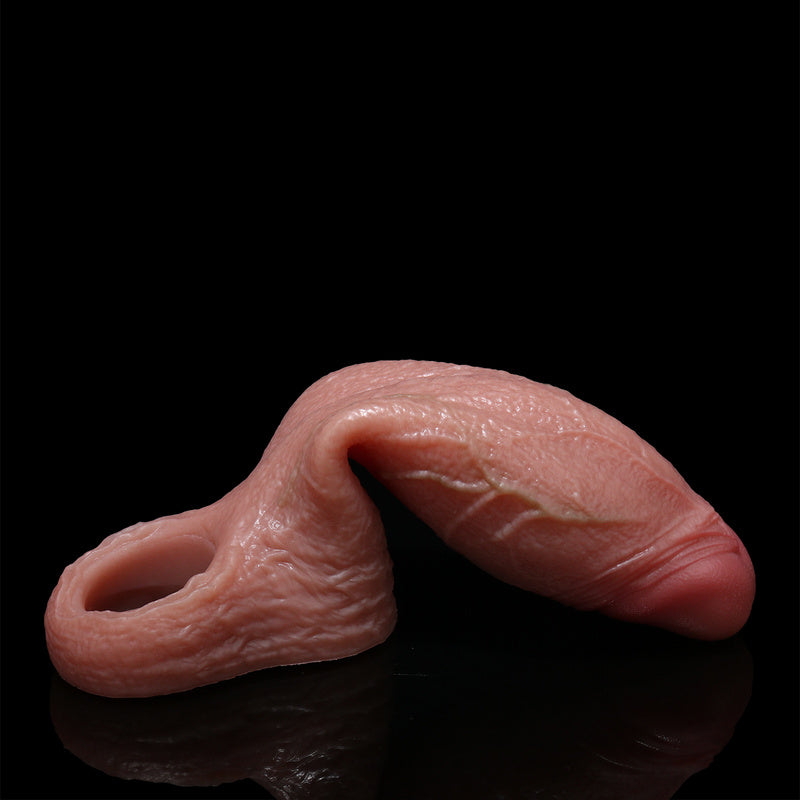 Flushed Realistic Cock Sleeve: Bulbous Tip Penis Extender & Liquid Silicone Delay Sheath for Couples Intimacy