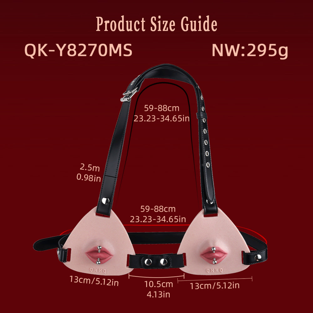 Tongue Stud Chest Harness — 3D Sculpted BDSM Toys with Removable Tongue Piercing & Adjustable Leather Strap