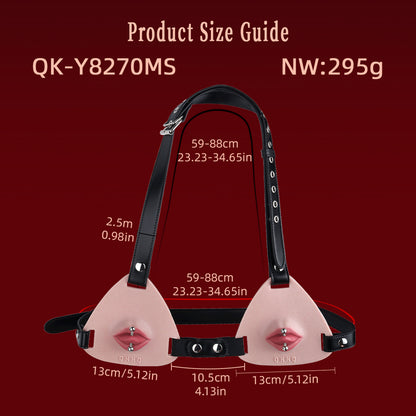 Tongue Stud Chest Harness — 3D Sculpted BDSM Toys with Removable Tongue Piercing & Adjustable Leather Strap