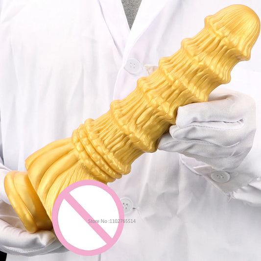 Godemiché anal fantaisie énorme - Godemiché en silicone noué doré avec ventouse - Jouet sexuel