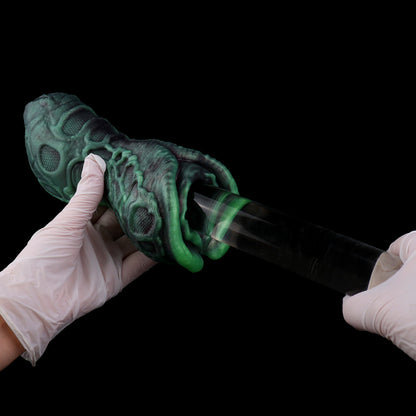 Alien Pocket Pussy with Neural Network Texture – Tubular Structure, Bioluminescent Green & Single Channel Made of Platinum Silicone