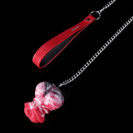 Equine Flared Infernal Silicone Egg with Steel Traction Leash – Multi-Passage Platinum Fantasy Plug for Deep Vaginal, Anal & Oral Obedience Play