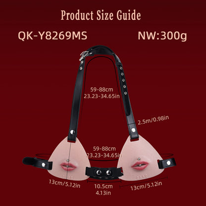 Pierced Lips Silicone Chest Harness — Hyper-Realistic BDSM Toys Body Strap with Removable Lip Studs & Leather Band
