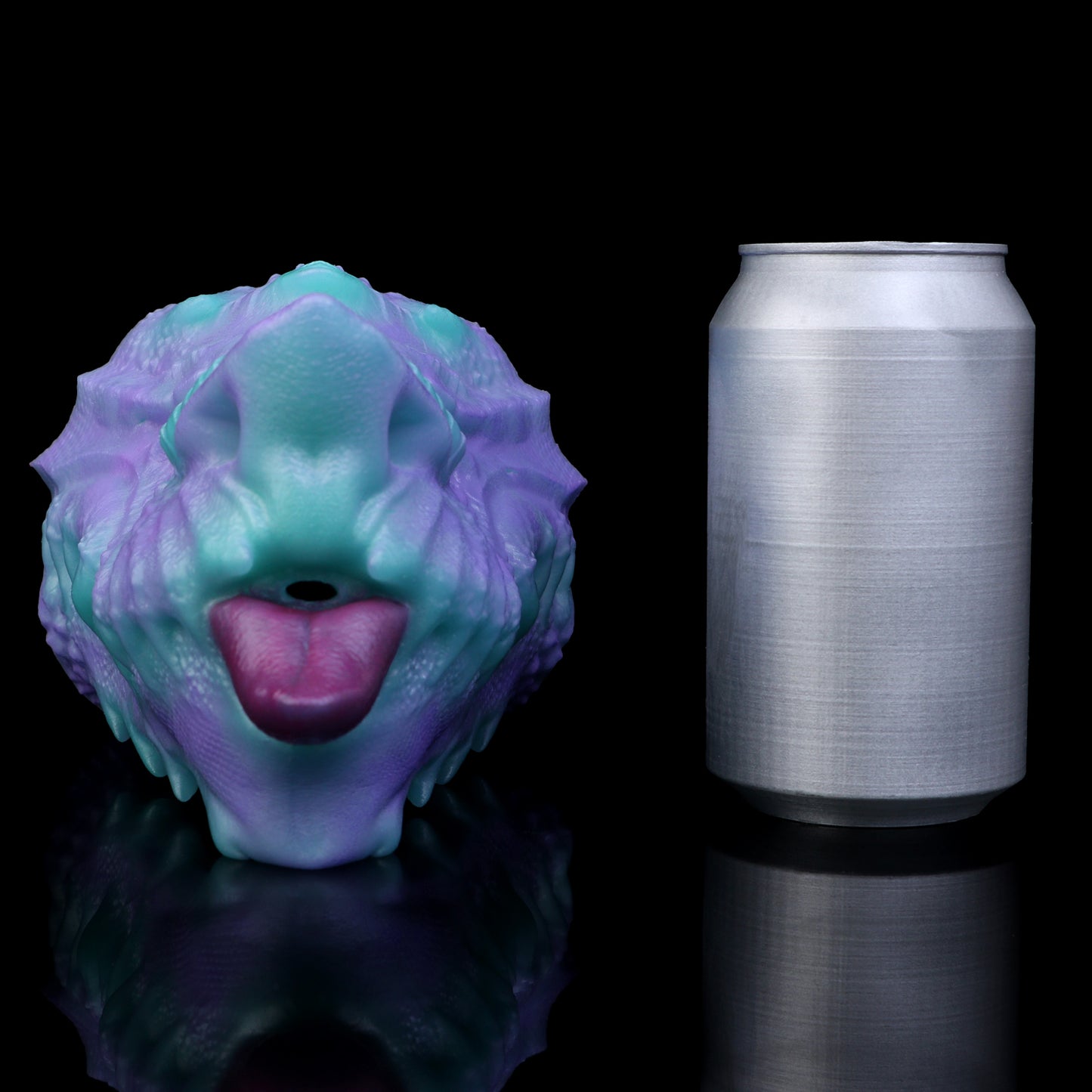 Dragon Mouth Pocket Pussy — Platinum Silicone Fantasy Dragon Masturbator in Teal & Purple with Scale Texture, Horns & Single-Channel Design