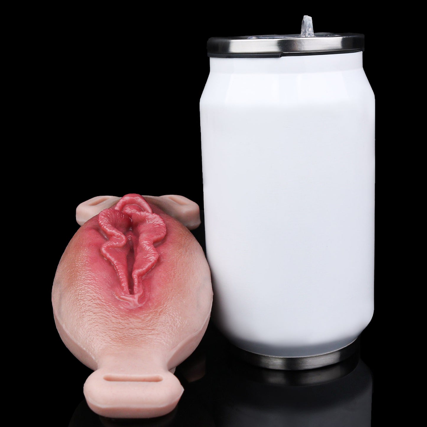 Organic Texture Fake Vagina Strap-On with Waist & Thigh Harness — Platinum Silicone Wearable Vulva Massager with Complex Rear Stimulation & Remote Vibration