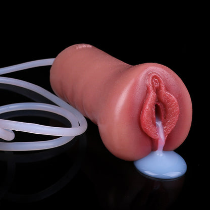Flush-Toned Platinum Silicone Pocket Pussy – Hand-Airbrushed Textured Male Stroker with Dual-Action Squirt Mechanism