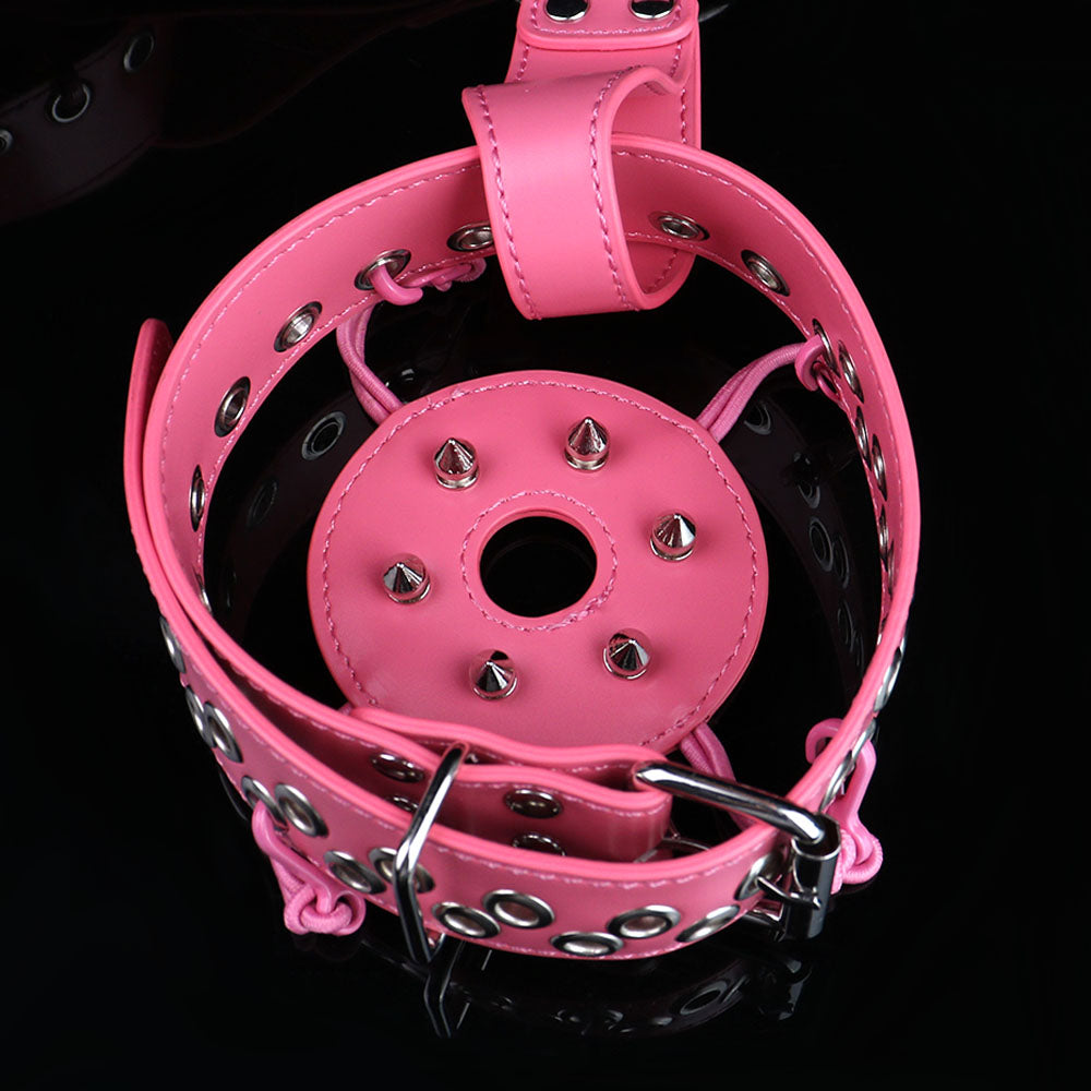 Spiked Leather Nipple Stimulators with Collar Harness — Lift, Expose & Tease in Pink or Black