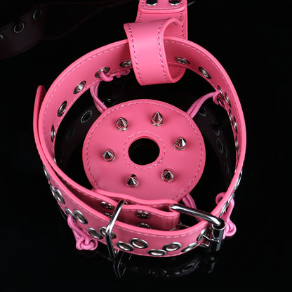 Spiked Leather Nipple Stimulators with Collar Harness — Lift, Expose & Tease in Pink or Black