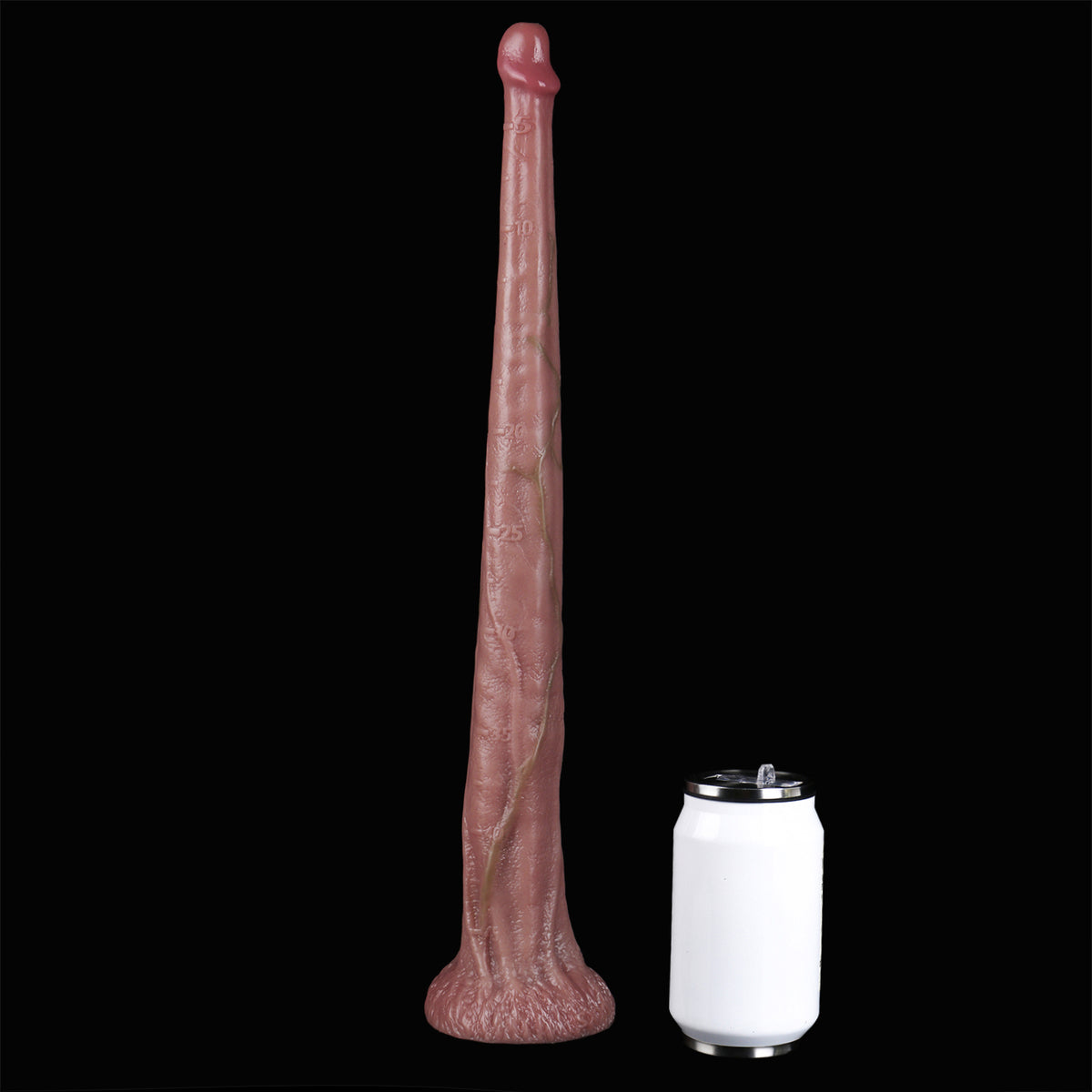 Whip-Flexible Long Dildo, Live Inside — Pale Skin Endoscope Camera Shaft with Sculpted Suction Base in Platinum Silicone