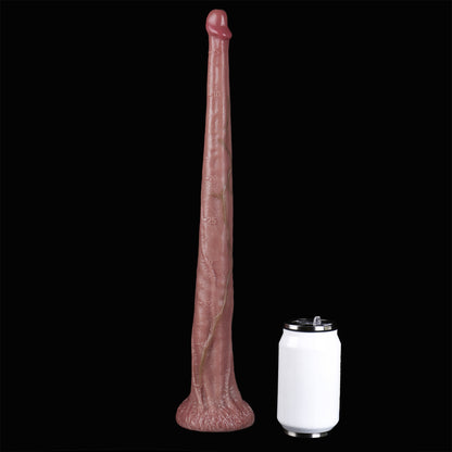 Whip-Flexible Long Dildo, Live Inside — Pale Skin Endoscope Camera Shaft with Sculpted Suction Base in Platinum Silicone