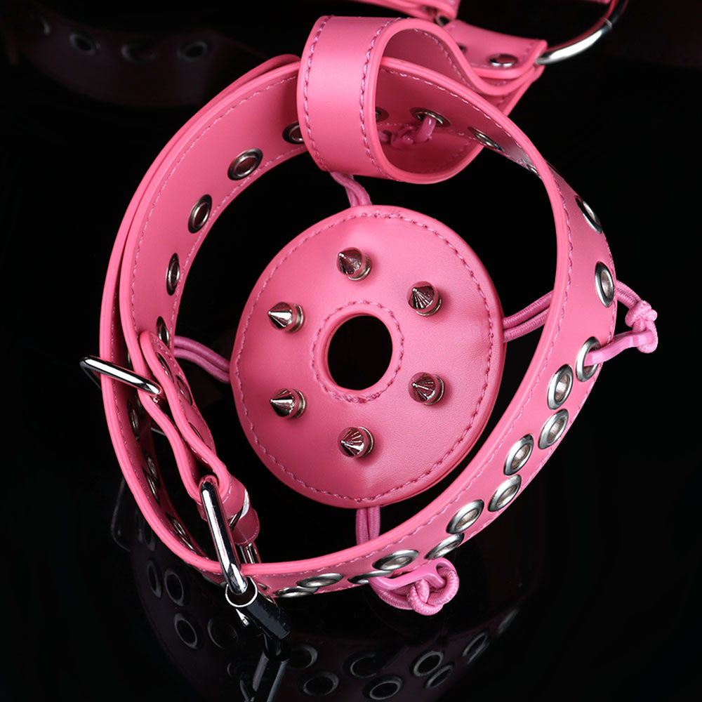 Spiked Leather Nipple Stimulators with Collar Harness — Lift, Expose & Tease in Pink or Black