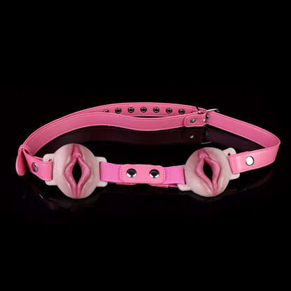 3D Vulva Chest Harness — Realistic Silicone BDSM Toys Body Strap with Open-Cup Nipple Display & Leather Band
