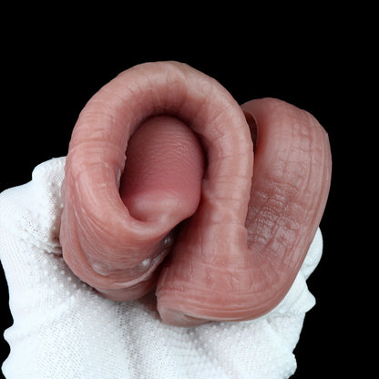 Textured Flesh-Brown Cock Sleeve: Studded Shaft Penis Extender with Bulbous Head & Erection Loop for Couples Play