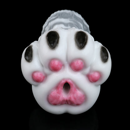 Arctic Wolf Paw Pocket Pussy — Platinum Silicone Fantasy Wolf Paw Masturbator with Pink Paw Pads, Fur Texture & Single-Channel Design
