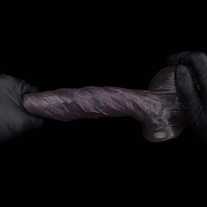 Mushroom Head Black Dildo | Extra Long Dual-Layer Platinum Silicone Realistic Cock with Unique Glans Shape, Deep Vein Texture & Oversized Balls — Dark Chocolate Purple for Deep Penetration Play