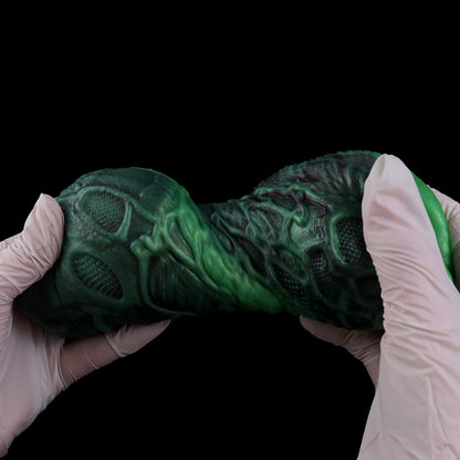 Alien Pocket Pussy with Neural Network Texture – Tubular Structure, Bioluminescent Green & Single Channel Made of Platinum Silicone