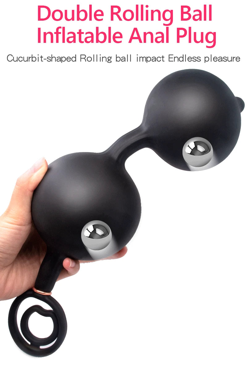 Inflatable Dildo Anal Plug - Dual Steel Ball Build-in Resizable Butt P Domlust Inflatable Dildo Anal Plug - Dual Steel Ball Build-in Resizable Butt P Domlust