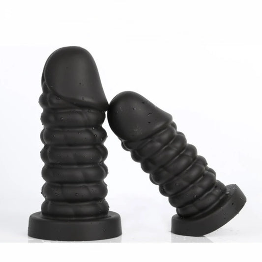 Riesiger schwarzer Dildo-Buttplug - Analdildos aus Silikon mit großen Fäden, Masturbations-Sexspielzeug
