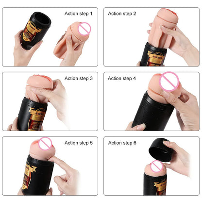 Beer Bottle Men Masturbation Cup - Realistic Vagina Pocket Pussy Male Sex Toys
