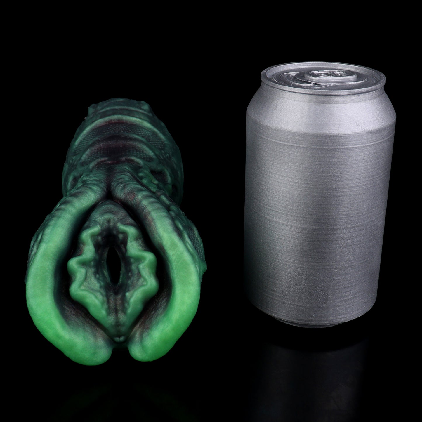 Alien Pocket Pussy with Neural Network Texture – Tubular Structure, Bioluminescent Green & Single Channel Made of Platinum Silicone