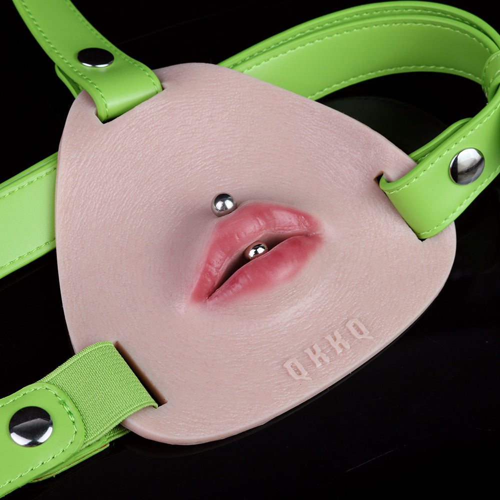 Pierced Lips Silicone Chest Harness — Hyper-Realistic BDSM Toys Body Strap with Removable Lip Studs & Leather Band