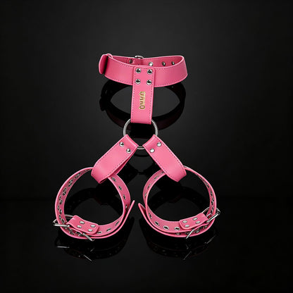 Spiked Leather Nipple Stimulators with Collar Harness — Lift, Expose & Tease in Pink or Black