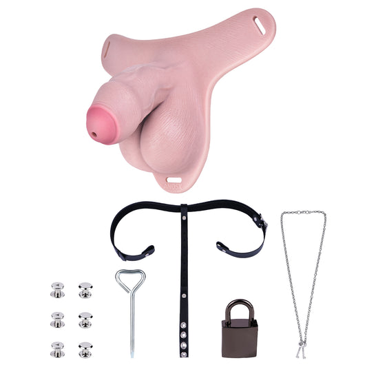 Realistic Silicone Chastity Pants with Urethral Opening — Platinum Silicone Male Chastity Cage for Long-Term BDSM Bondage Wear