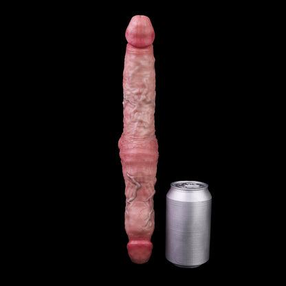 Symmetric Double Dildo with Centre Testicle — Realistic Platinum Silicone Dual-Ended Dildo with Twisted Vein Texture for Lesbian & Couples Play