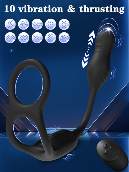 Vibrierender Penisring, stoßender Analdildo – Fernbedienung für Vagina und Analstreichler, Sexspielzeug für Paare