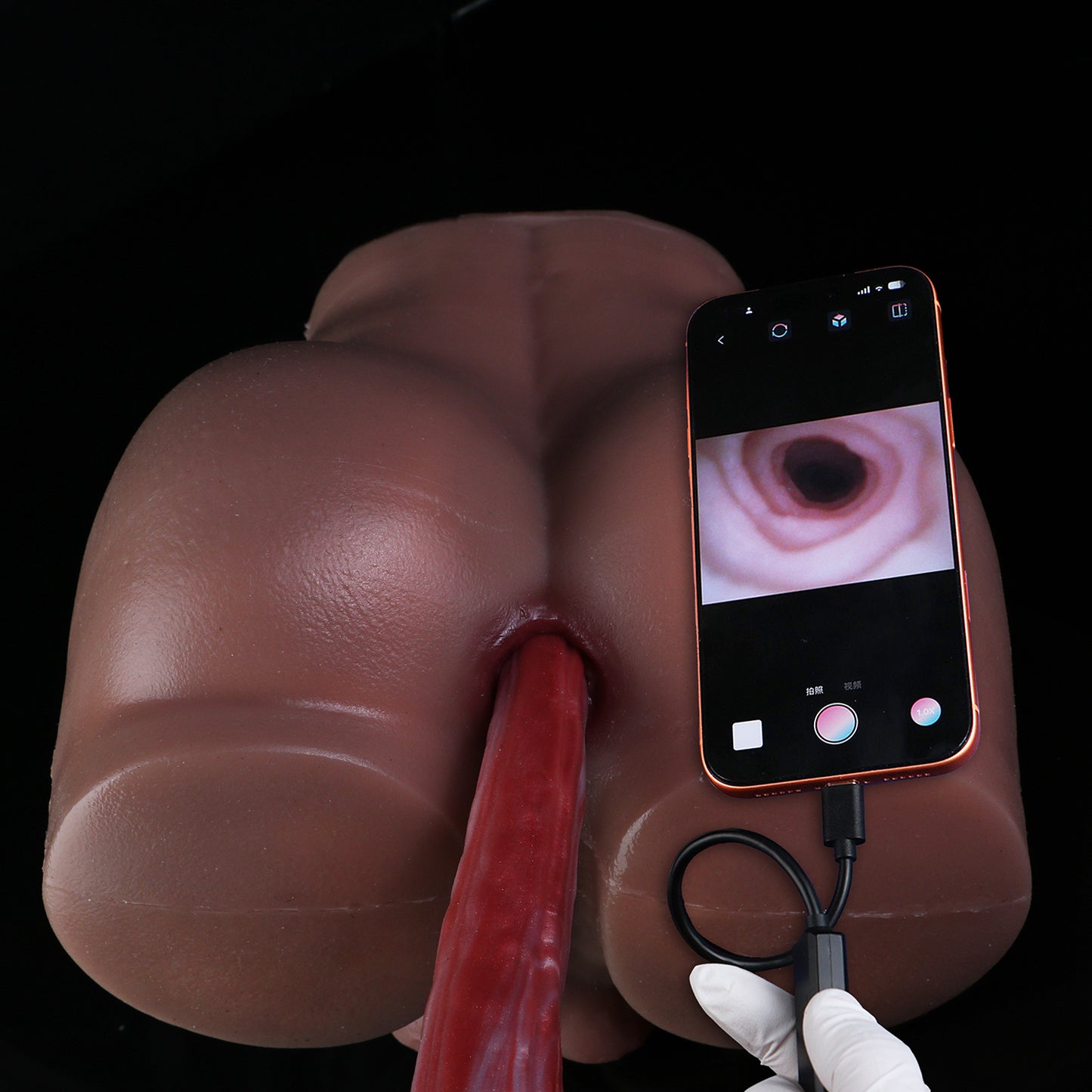 Crimson Flame Dragon Long Dildo — Platinum Silicone Dragon Tongue Shaft with HD Endoscopic Camera, Dragon Head Base & App-Connected Live View