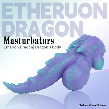 Drachen-Torso-Sexpuppen – Platin-Silikon-Drachenkörper mit Schuppentextur, Stachelschwanz und dunkelrotem Akzent