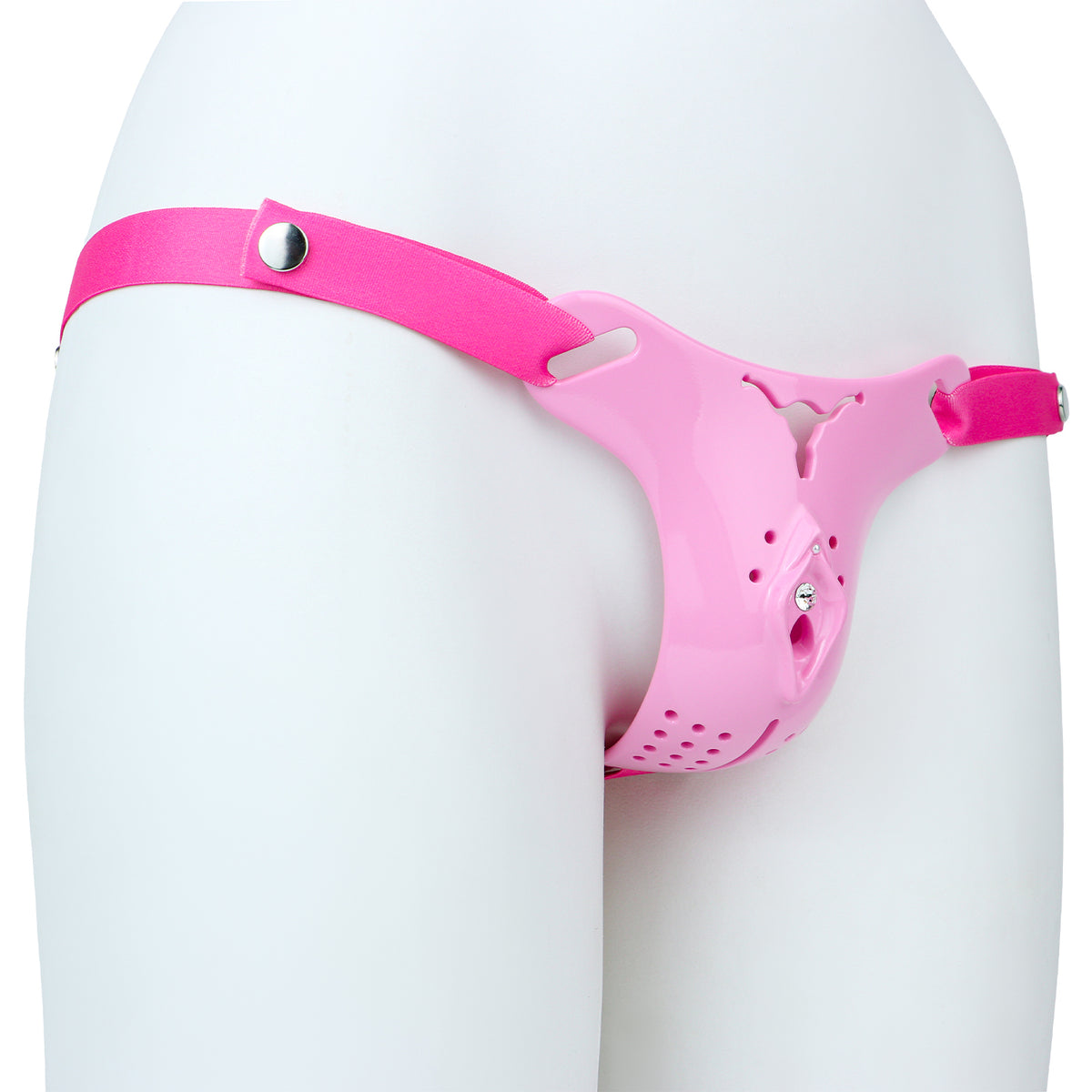 Pink Resin Female Chastity Belt with Stretch Band | Ventilated Orgasm Denial BDSM Toys