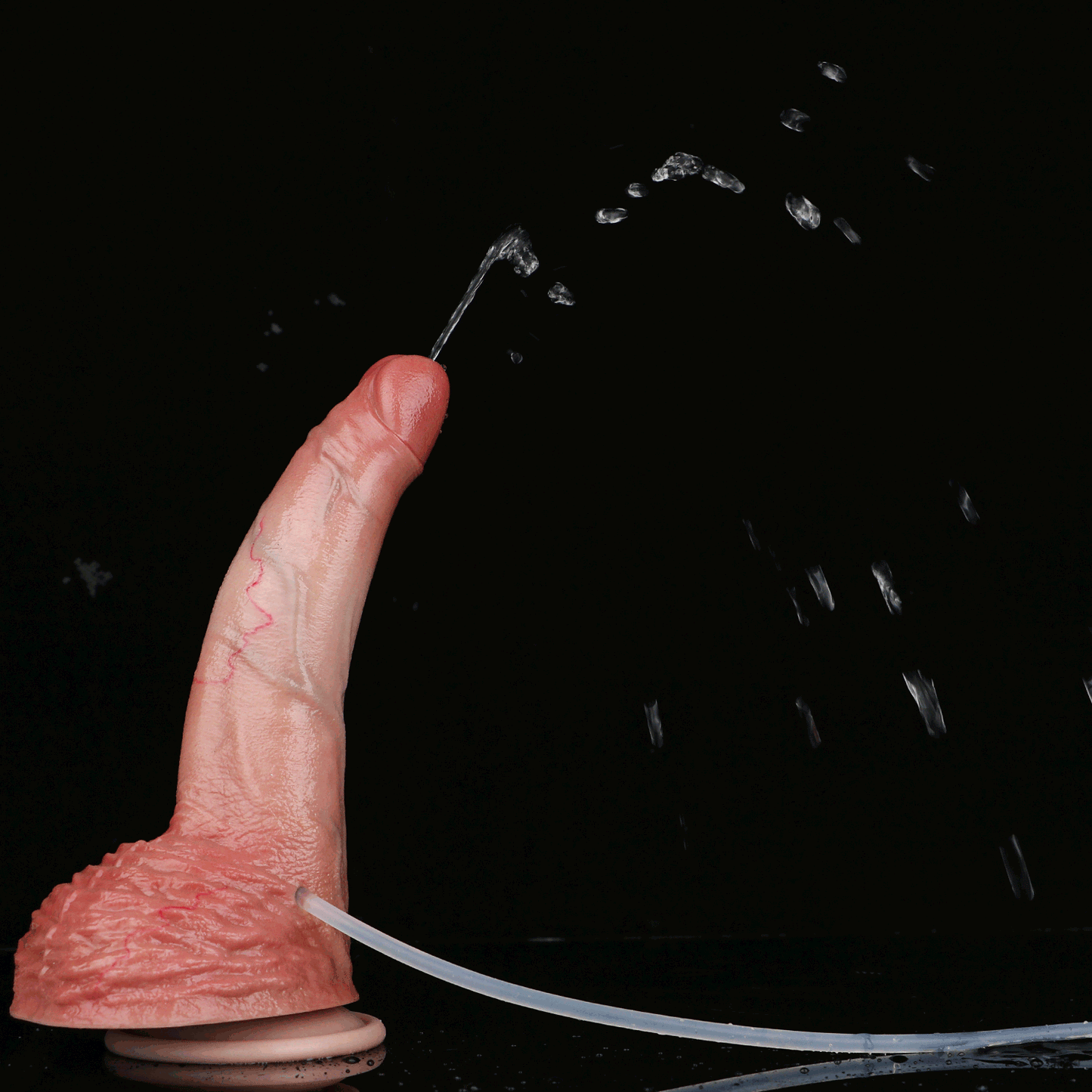 Flesh-Tone Squirting Dildo — Platinum Silicone, Heavy Skin-Fold Base, Fine Red Vein Detail & 3-Tool Ejaculation