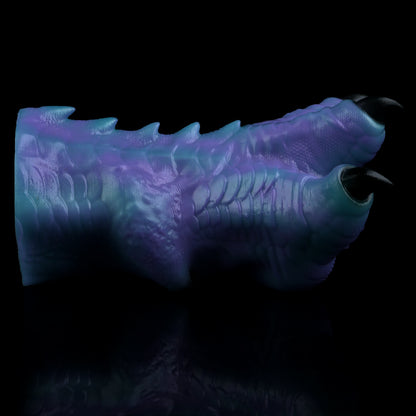 Dragon Claw Pocket Pussy — Platinum Silicone Fantasy Dragon Paw Masturbator with Scale Texture, Black Claws & Dark Red Accent