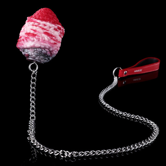 Pebbled Infernal Silicone Egg with Heavy-Duty Steel Leash – Multi-Use Platinum Fantasy Plug for Vaginal, Anal & Oral Sensory Dominance