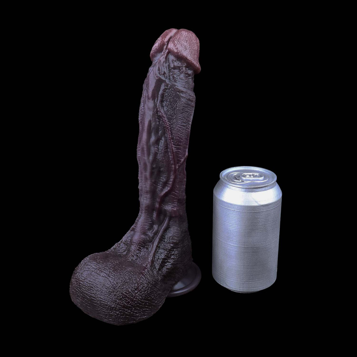 Long Straight Black Dildo | Multi-Vein Shaft, Realistic Skin Texture & Deep Wine-Brown Glans — Dual-Layer Platinum Silicone in Near-Black Dark Purple for Full-Length Deep Play