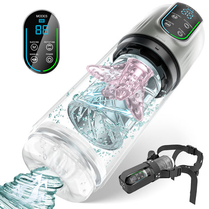 Masturbateur masculin léchant la langue, vibrateur - Douche à eau, massage rotatif du pénis, machine sexuelle de fellation