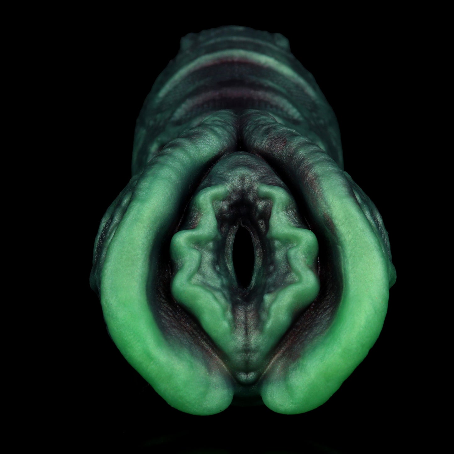 Alien Pocket Pussy with Neural Network Texture – Tubular Structure, Bioluminescent Green & Single Channel Made of Platinum Silicone