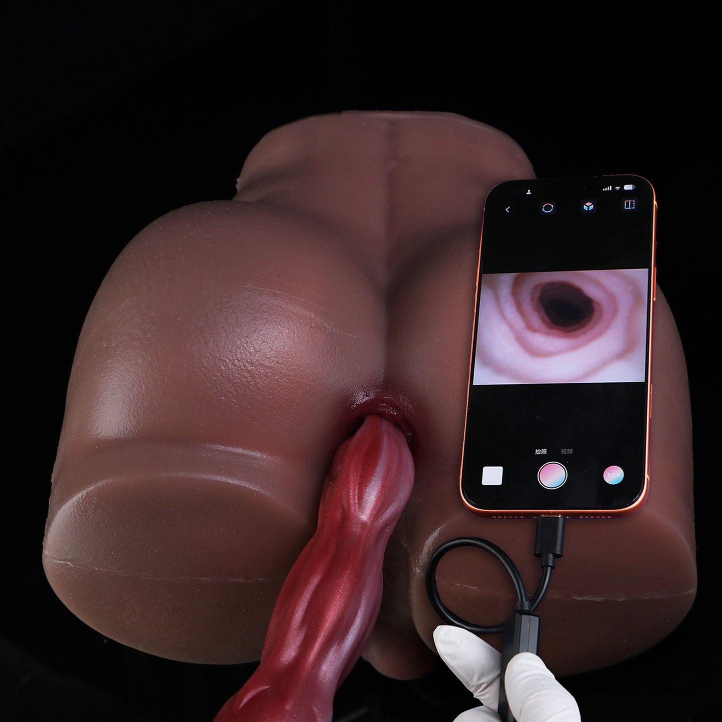 Abyss Fantasy Long Dildo — Platinum Silicone Segmented Bulge Design with HD Endoscopic Camera, 8-LED Ring & Suction Base
