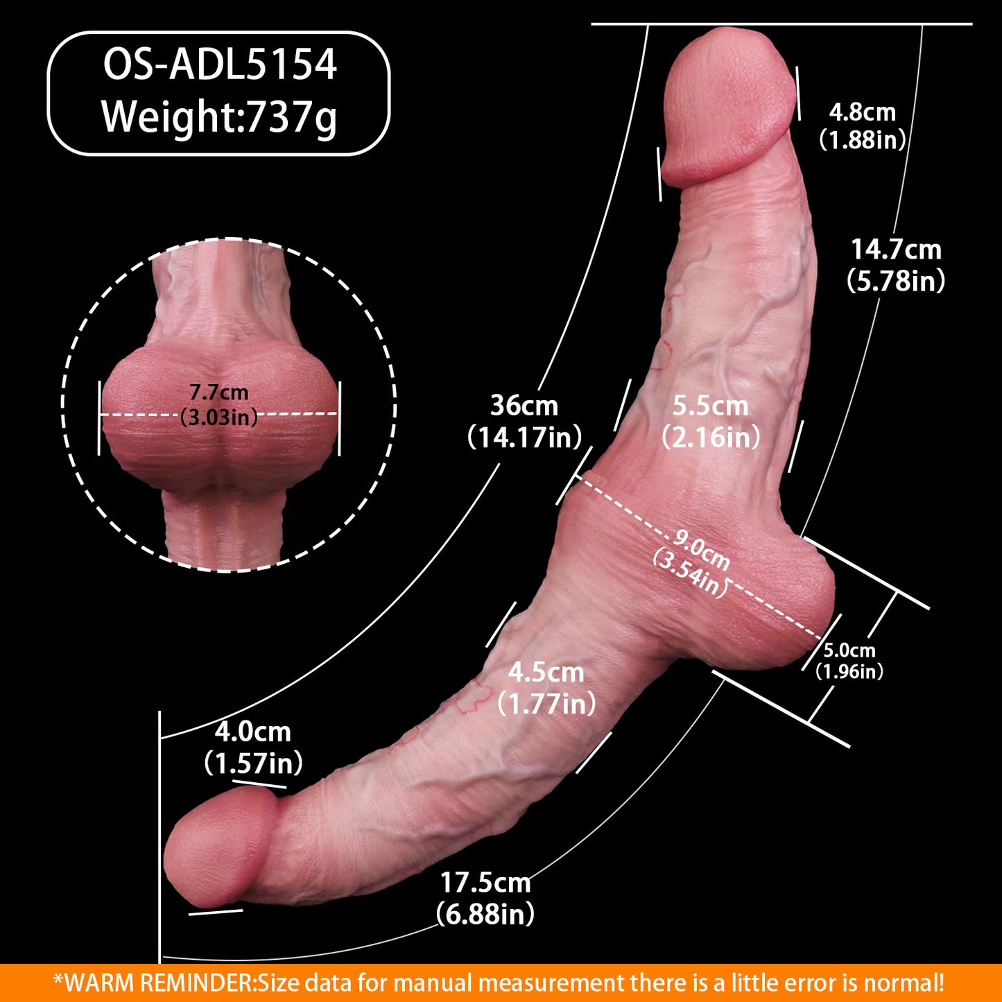 Asymmetric Double Dildo with Balls — Thick End & Long End Platinum Silicone Dual-Headed Dildo for Couples & Lesbian Play