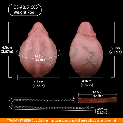 Realistic Silicone Anal Egg Plug with Steel Chain & Leather Strap – Multi-Use Butt Plug for Controlled Depth Play