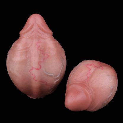 Realistic Silicone Anal Egg Plug with Steel Chain & Leather Strap – Multi-Use Butt Plug for Controlled Depth Play