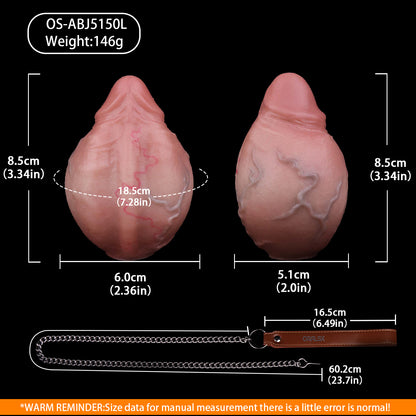 Realistic Silicone Anal Egg Plug with Steel Chain & Leather Strap – Multi-Use Butt Plug for Controlled Depth Play