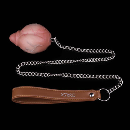 Realistic Silicone Anal Egg Plug with Steel Chain & Leather Strap – Multi-Use Butt Plug for Controlled Depth Play