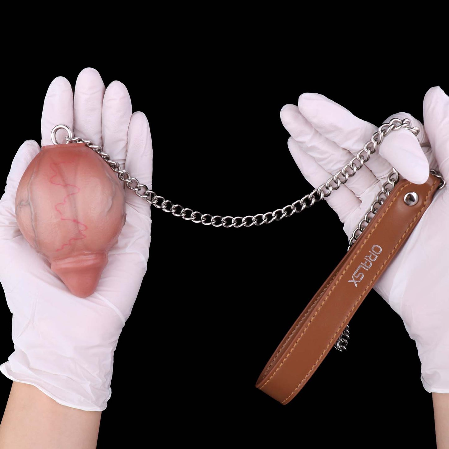 Realistic Silicone Anal Egg Plug with Steel Chain & Leather Strap – Multi-Use Butt Plug for Controlled Depth Play