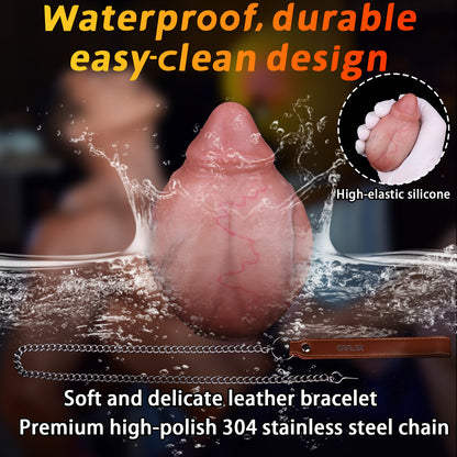 Realistic Silicone Anal Egg Plug with Steel Chain & Leather Strap – Multi-Use Butt Plug for Controlled Depth Play