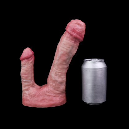 Bold & Petite Double Dildo — Dual-Layer Platinum Silicone DP Toy with Dramatically Different Shaft Sizes & Suction Base
