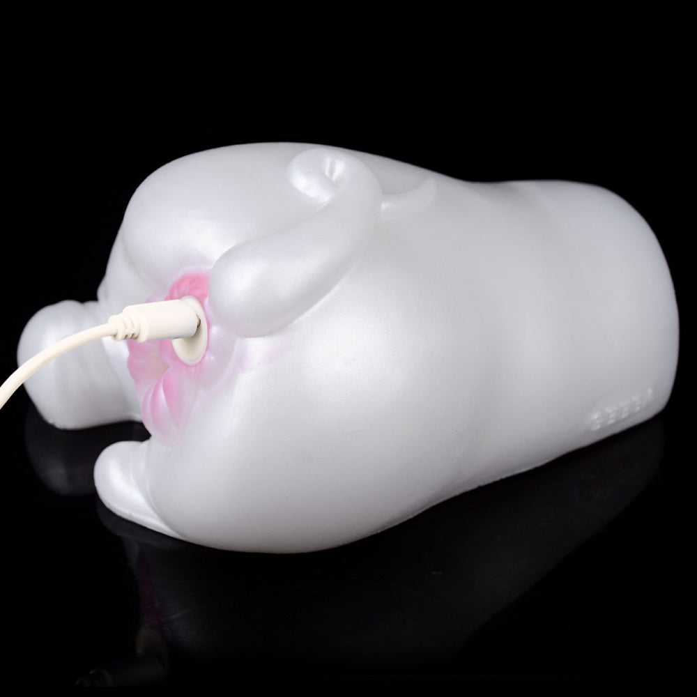 Masturbationstasse mit Taschenmuschi in Form eines weißen Schweinchens – vibrierendes Penismassage-Sexspielzeug für Männer