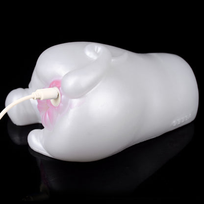 Masturbationstasse mit Taschenmuschi in Form eines weißen Schweinchens – vibrierendes Penismassage-Sexspielzeug für Männer