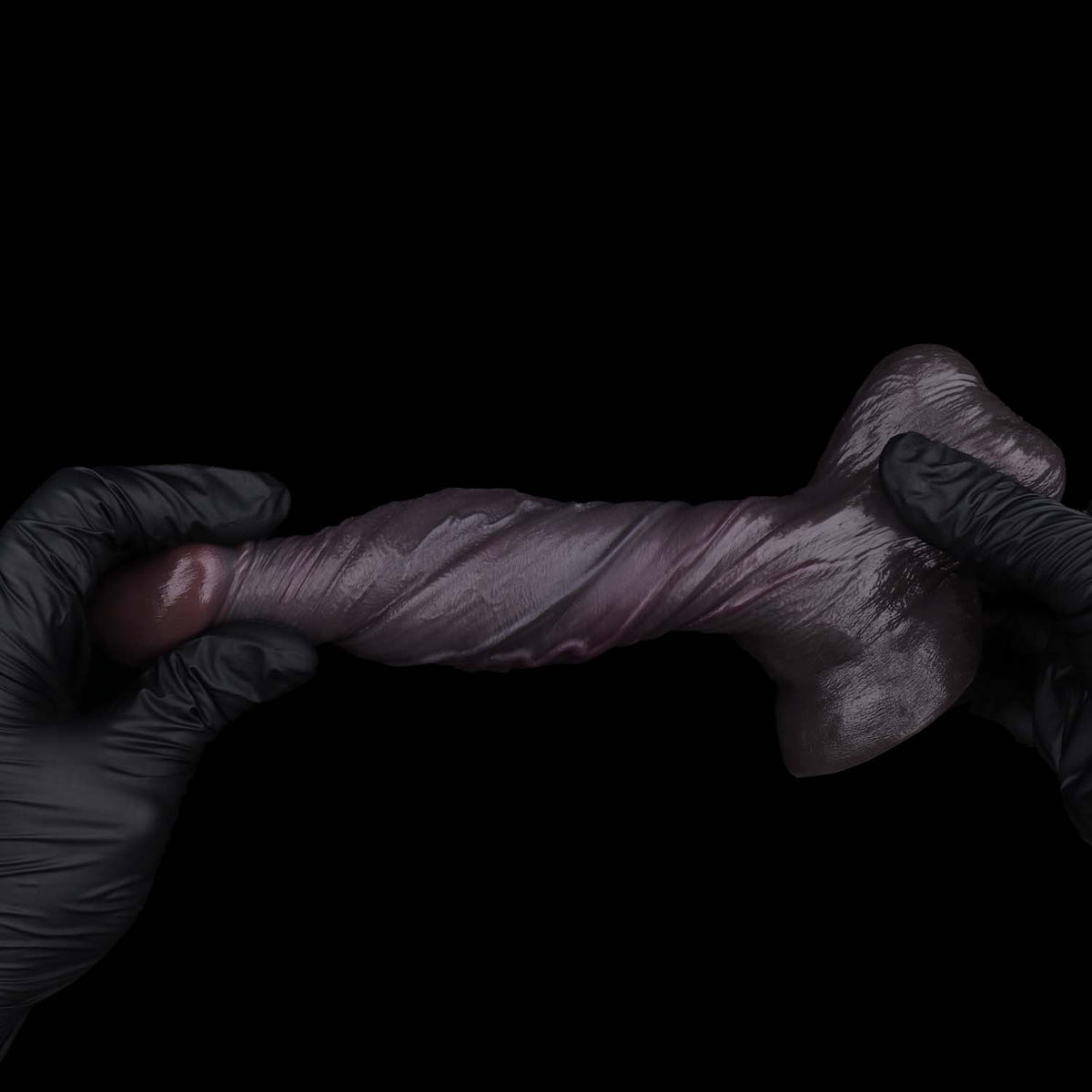 Bulbous Black Dildo | Dual-Layer Platinum Silicone Realistic Cock with Swollen Glans, Prominent Vein Texture & Extra-Wide Suction Cup — Deep Purple-Black for G-Spot & Cervix Play